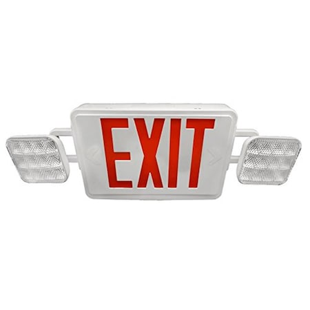 Remote Capable LED Emergency Exit Sign With Dual Adjustable LED Heads, White With Red Lettering